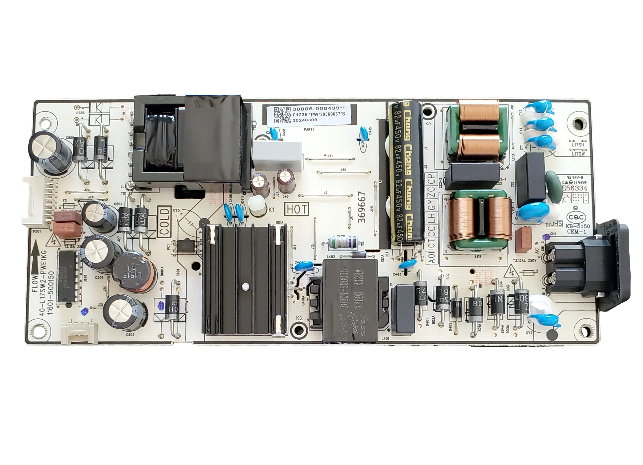 30805-000439 TCL Power Supply, 20240308, 40-L17SW2-PWE1KG, 11601-500150, 50Q651G