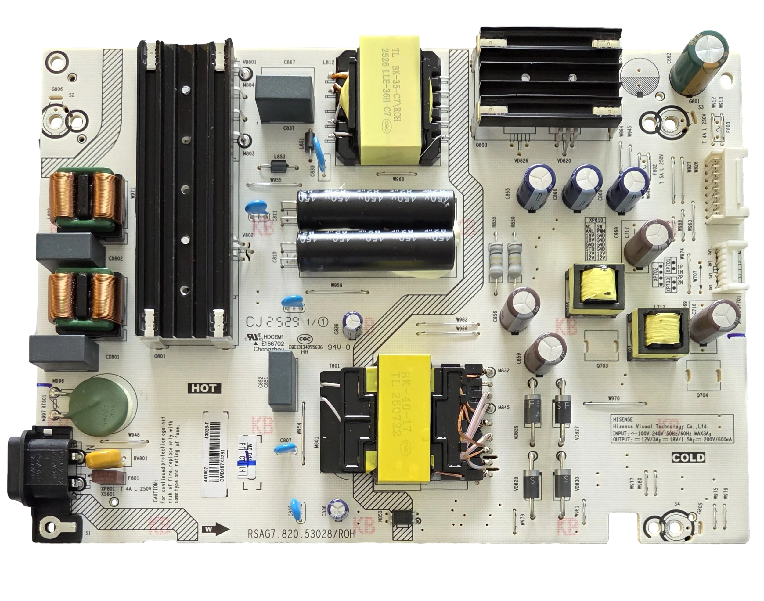 441007 Hisense Power Supply Board, RSAG7.820.53028/ROH, 65A6N