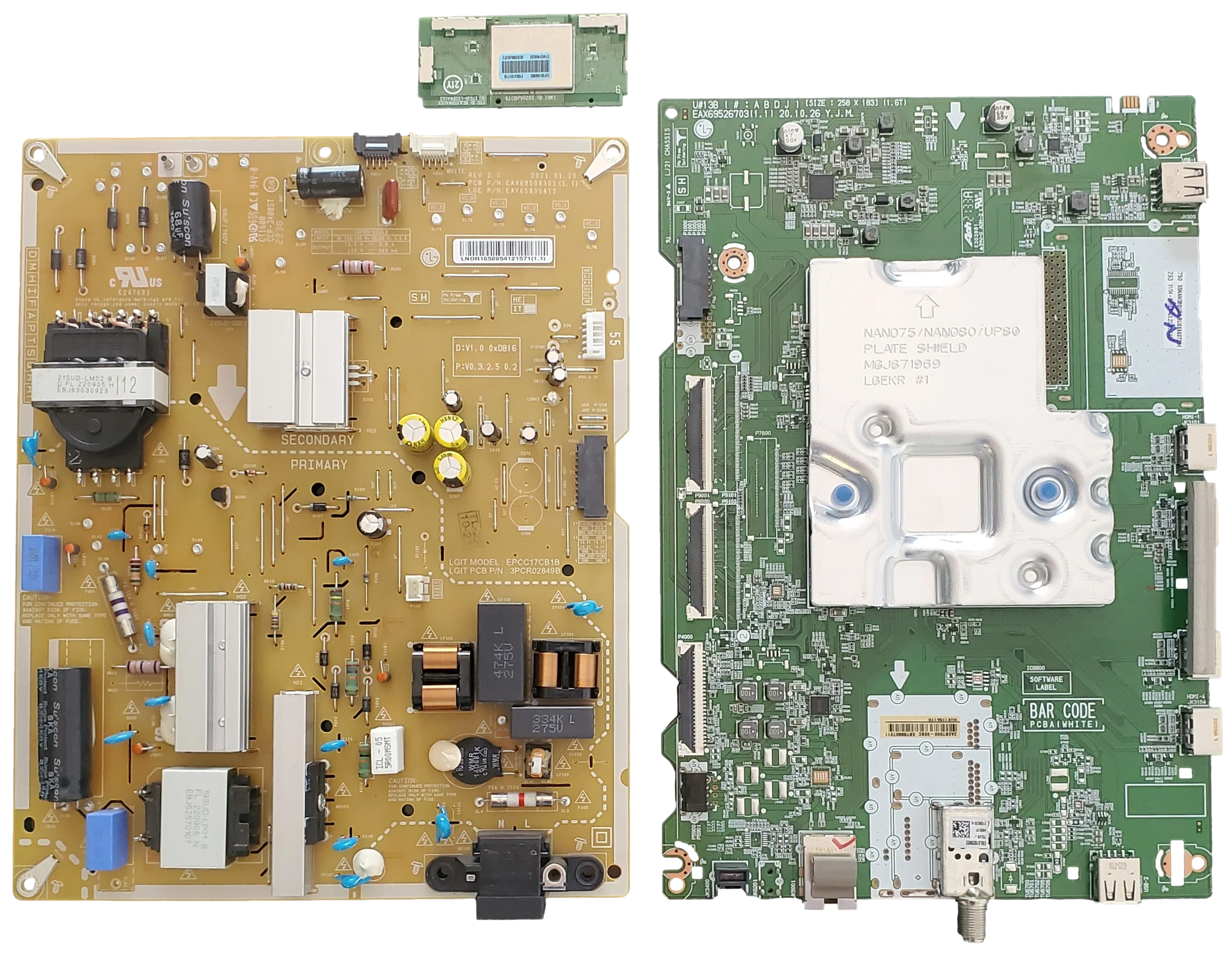 55NANO80UPA LG TV Repair Parts Kit, EBT66607311 Main Board, EAY65895412 Power Supply, EAT65166902 Wifi, 55NANO80UPA