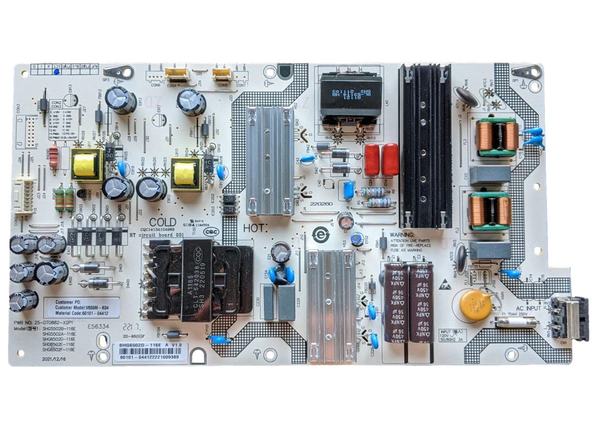 60101-04412 Vizio Power Supply, 25-DT0882-X2P1, SHG5502B-116E, V655M-K04