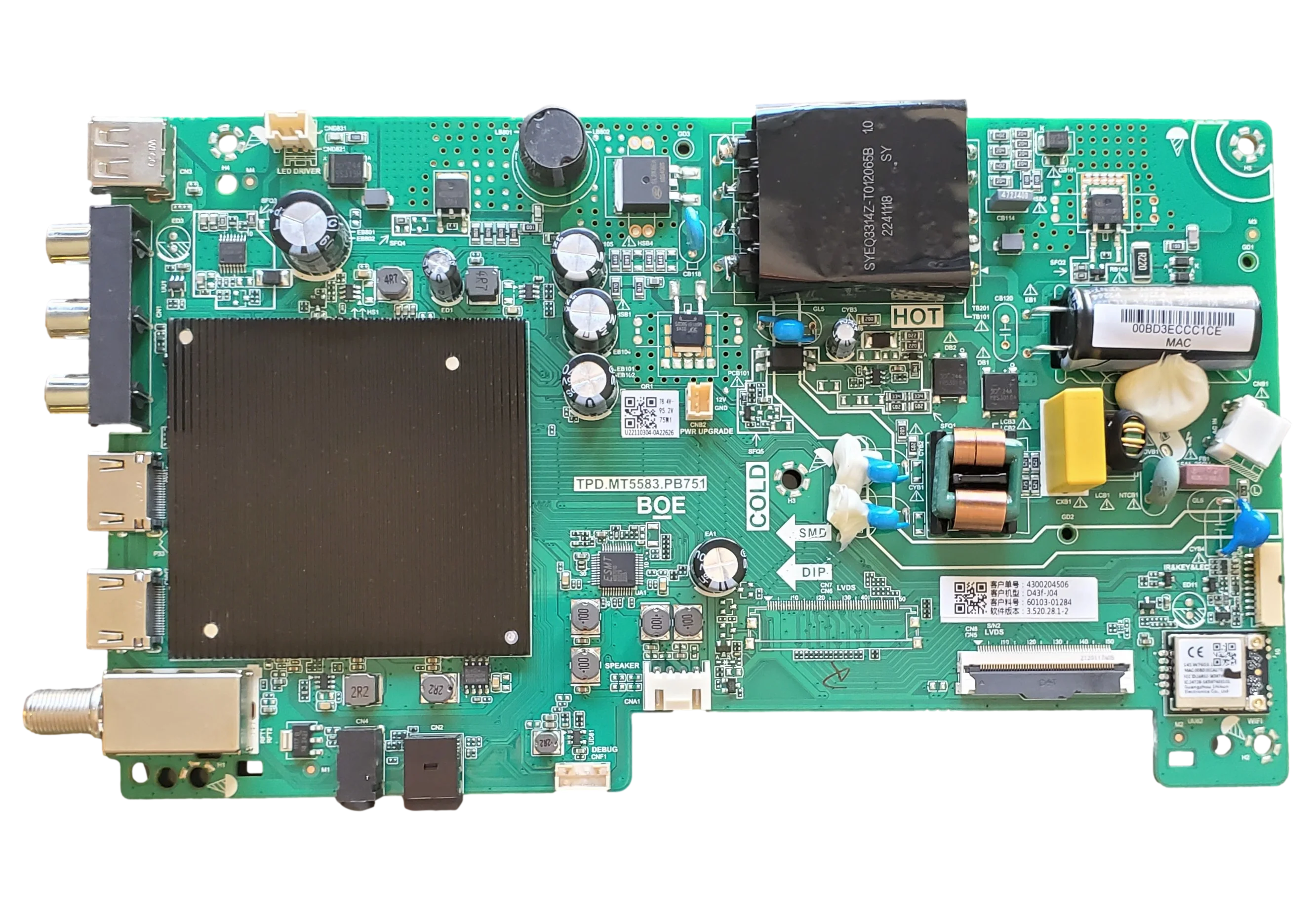 60103-01284 Vizio Main Board/Power Supply, TPD.MT5583.PB751, D43F-J04