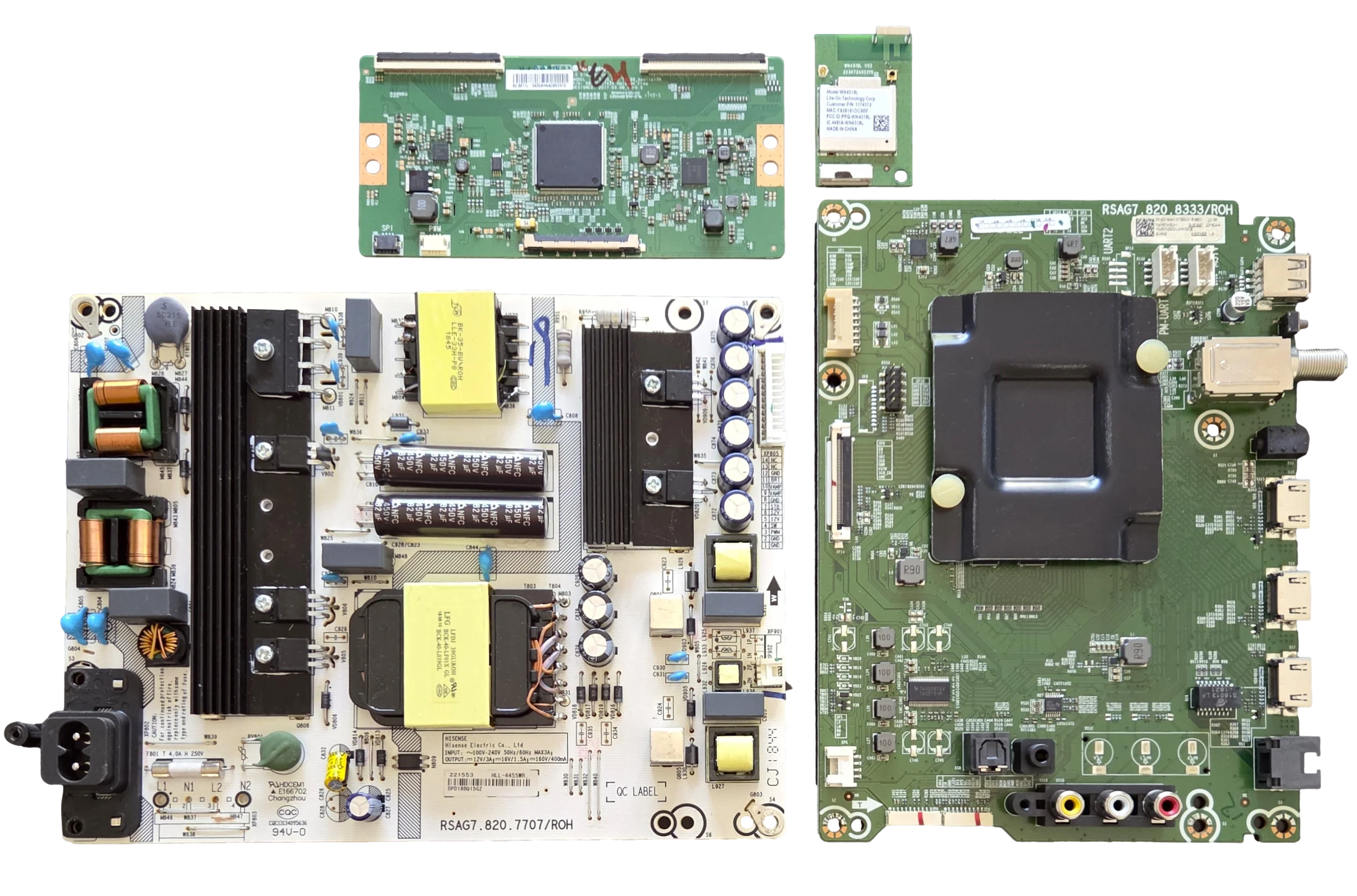 60R6E Hisense TV Repair Parts Kit, 237864 Main Board, 221553 Power Supply, 6871L-5435A T-Con, 1174572 Wifi, 60R6E