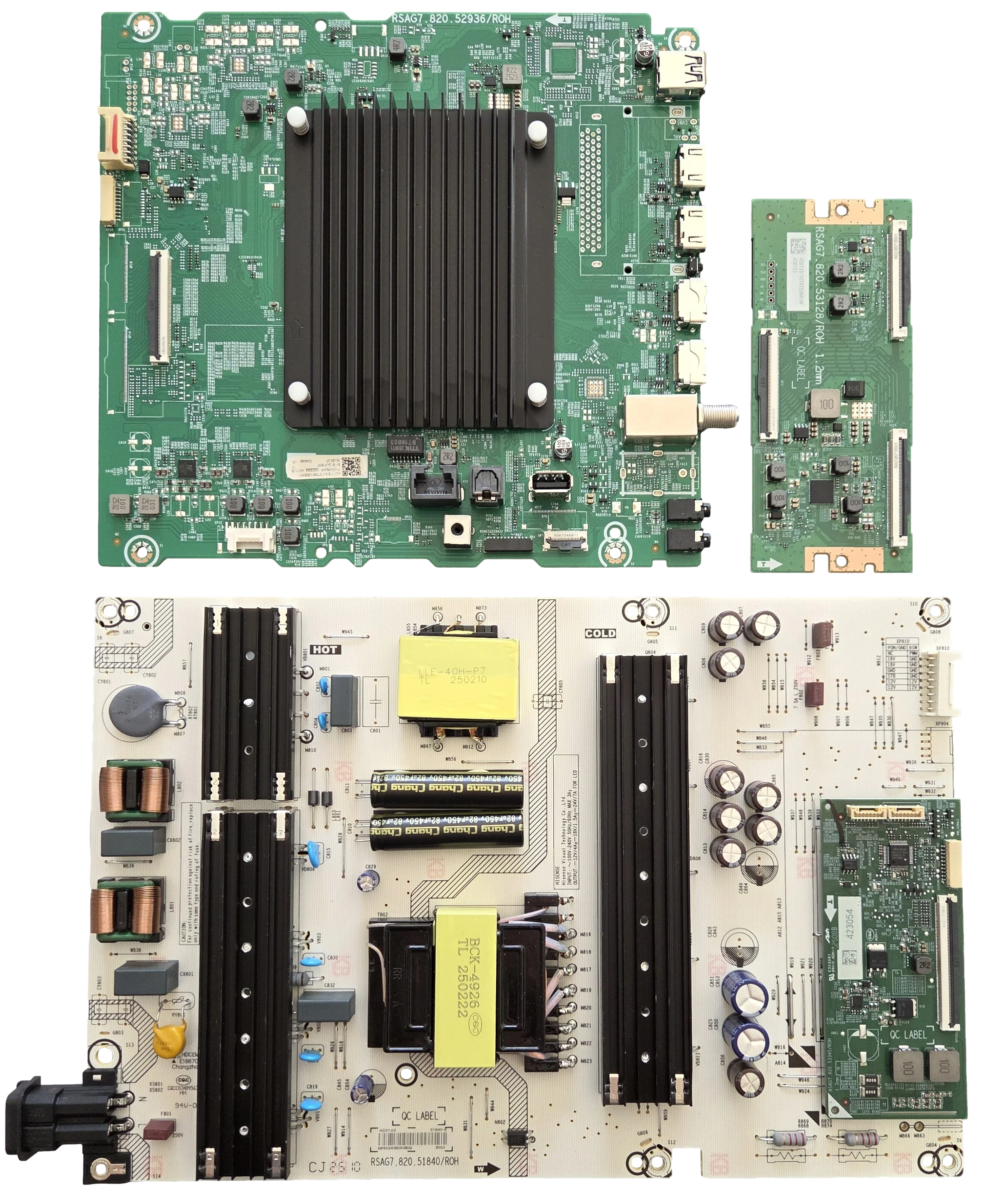 65U65QF Hisense TV Repair Parts Kit, 420111 Main Board, 423162 Power Supply, 420733 T-Con, 65U65QF