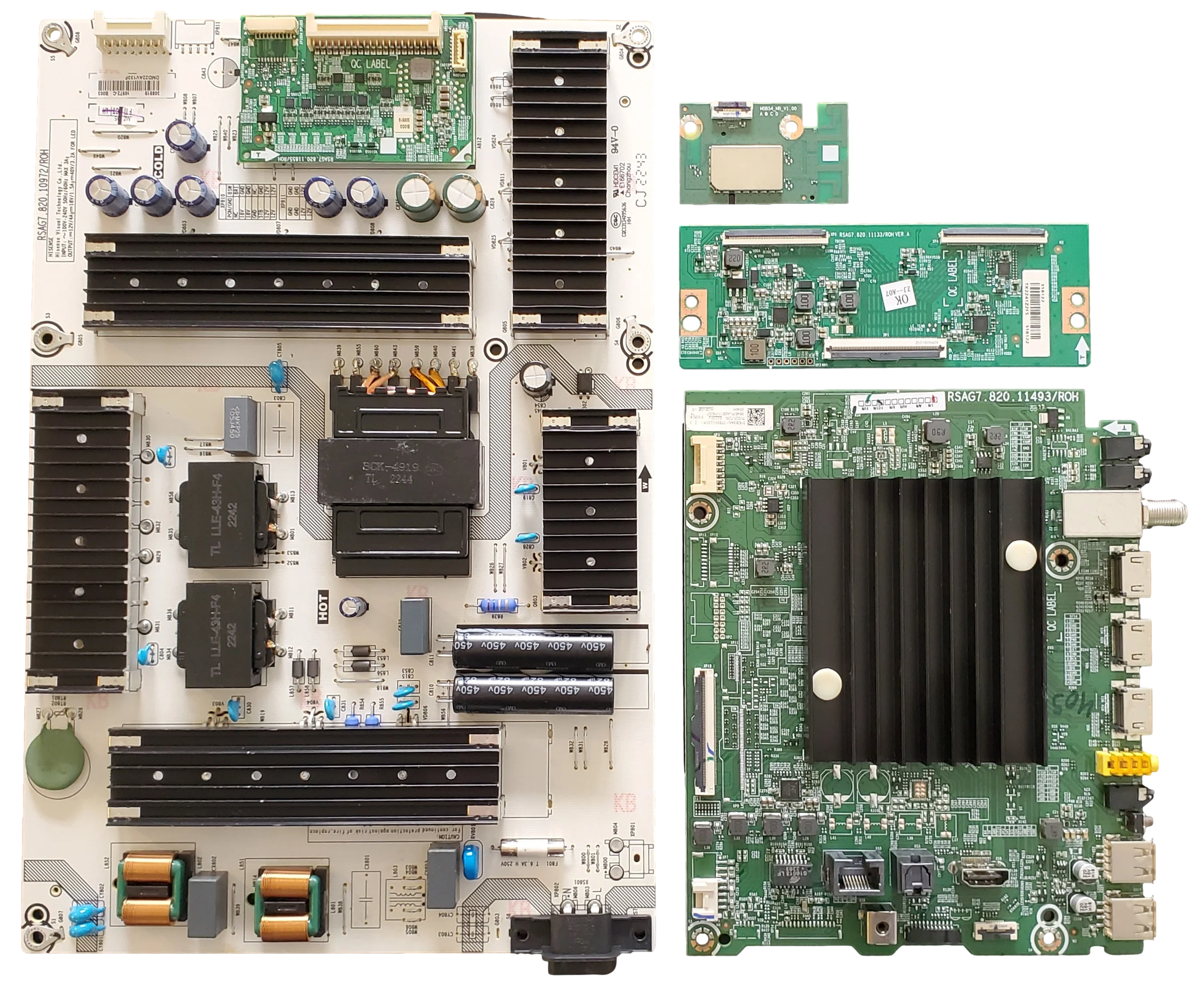 65U6H Hisense TV Repair Parts Kit, 308186 Main Board, 308919 Power Supply, 318122 T-Con, 1265032 Wifi, 65U6H