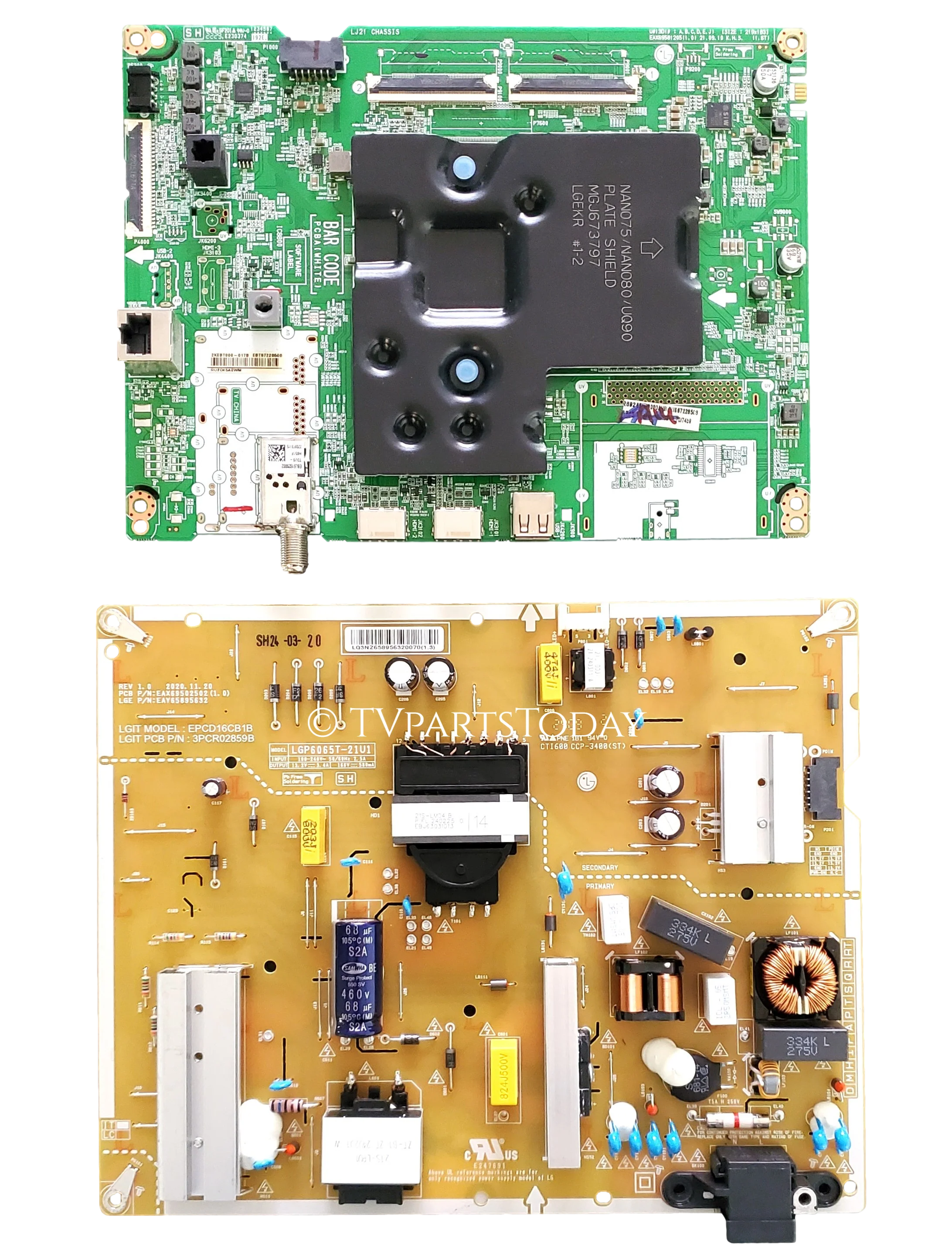 65UQ8000AUB LG TV Repair Parts Kit, EBT67228508 Main Board, EAY65895632 Power Supply, 65UQ8000AUB
