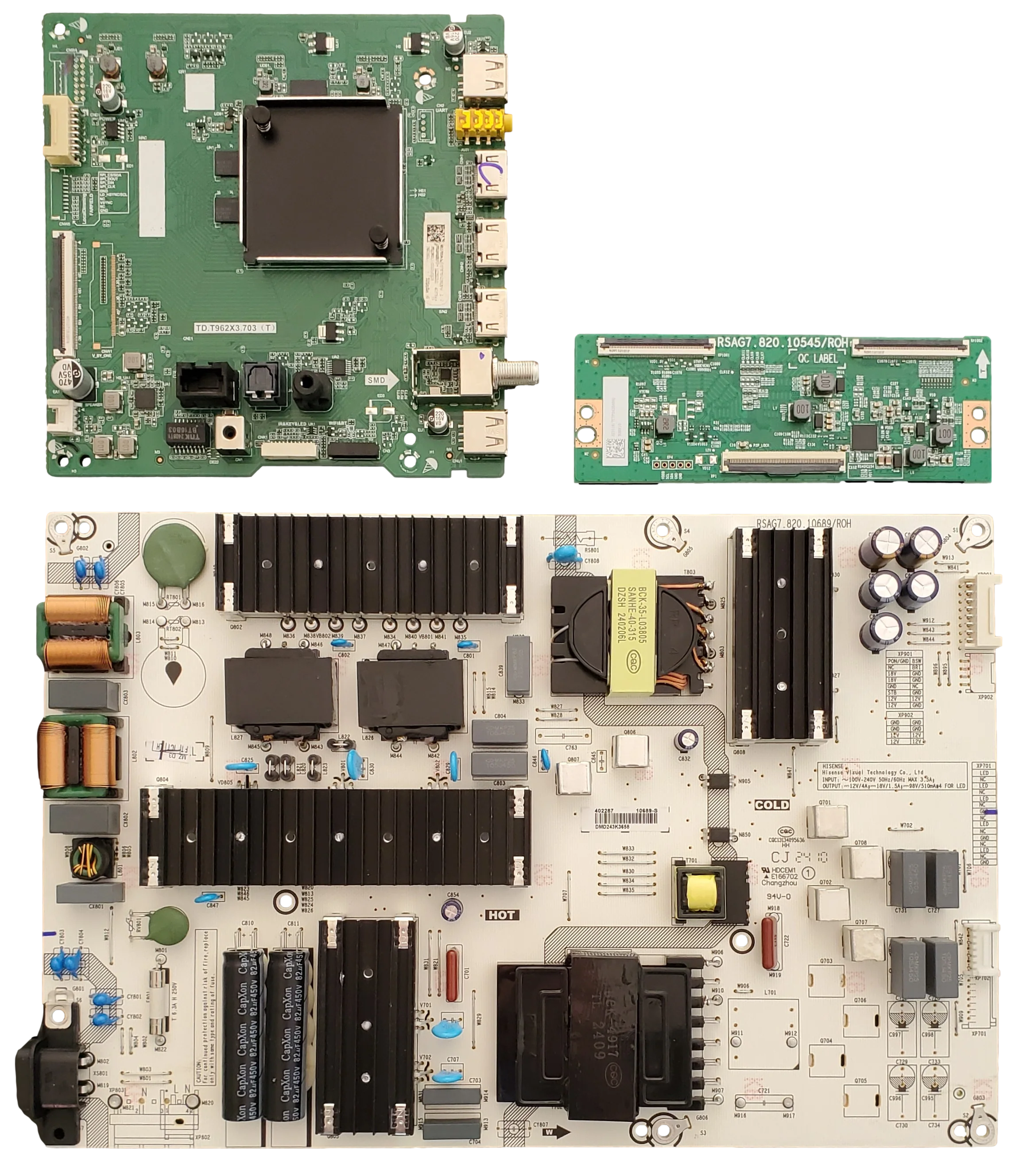 75C350LU Toshiba TV Repair Parts Kit, 403785 Main Board, 402287 Power Supply, 308910 T-Con, 75C350LU
