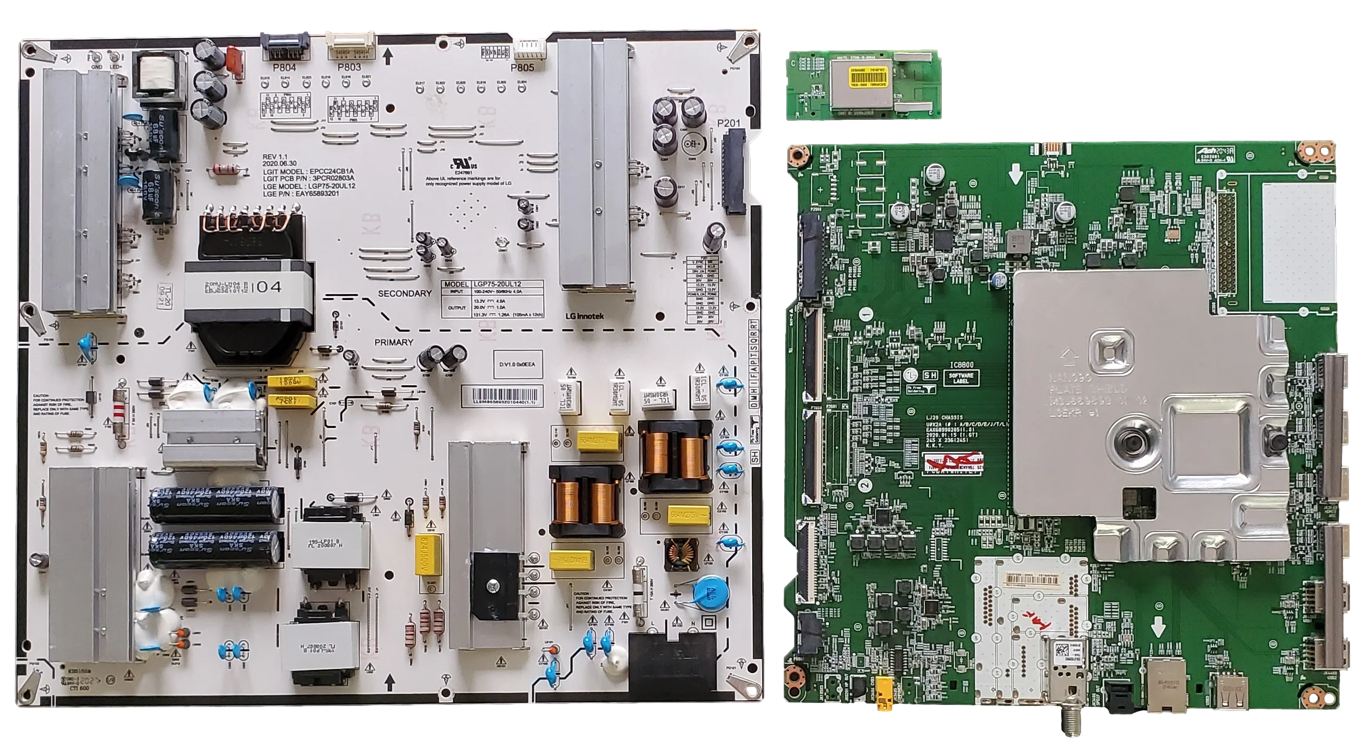 75NANO85UNA LG TV Repair Parts Kit, EBT66574901 Main Board, EAY65893201 Power Supply, EAT64454803 Wifi, 75NANO85UNA