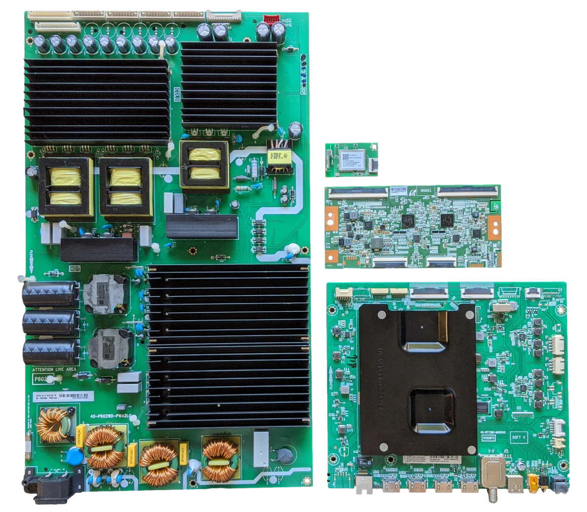 75Q825 TCL TV Repair Parts Kit, 08-RT73002-MA200AA Main Board, 08-P602W0L-PW210AA Power Supply, LJ94-41843E T-Con, 07-RT8812-MA4G Wifi, 75Q825