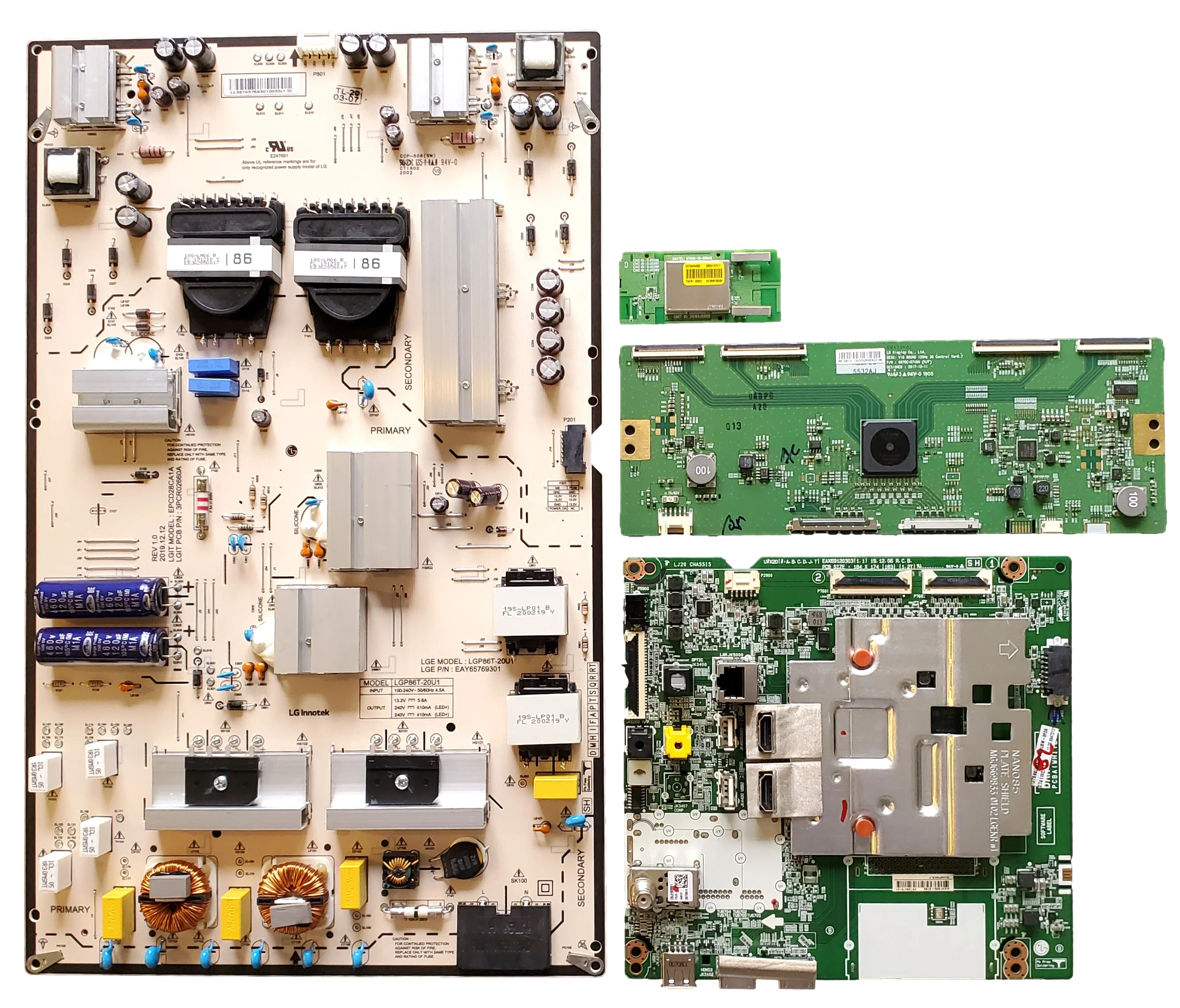 86UN8570PUC LG TV Repair Parts Kit, EBT66472101 or EBU66104801 Main Board, EAY65769301 Power Supply, 6871L-5532A T-Con, EAT64454803 Wifi, 86UN8570PUC
