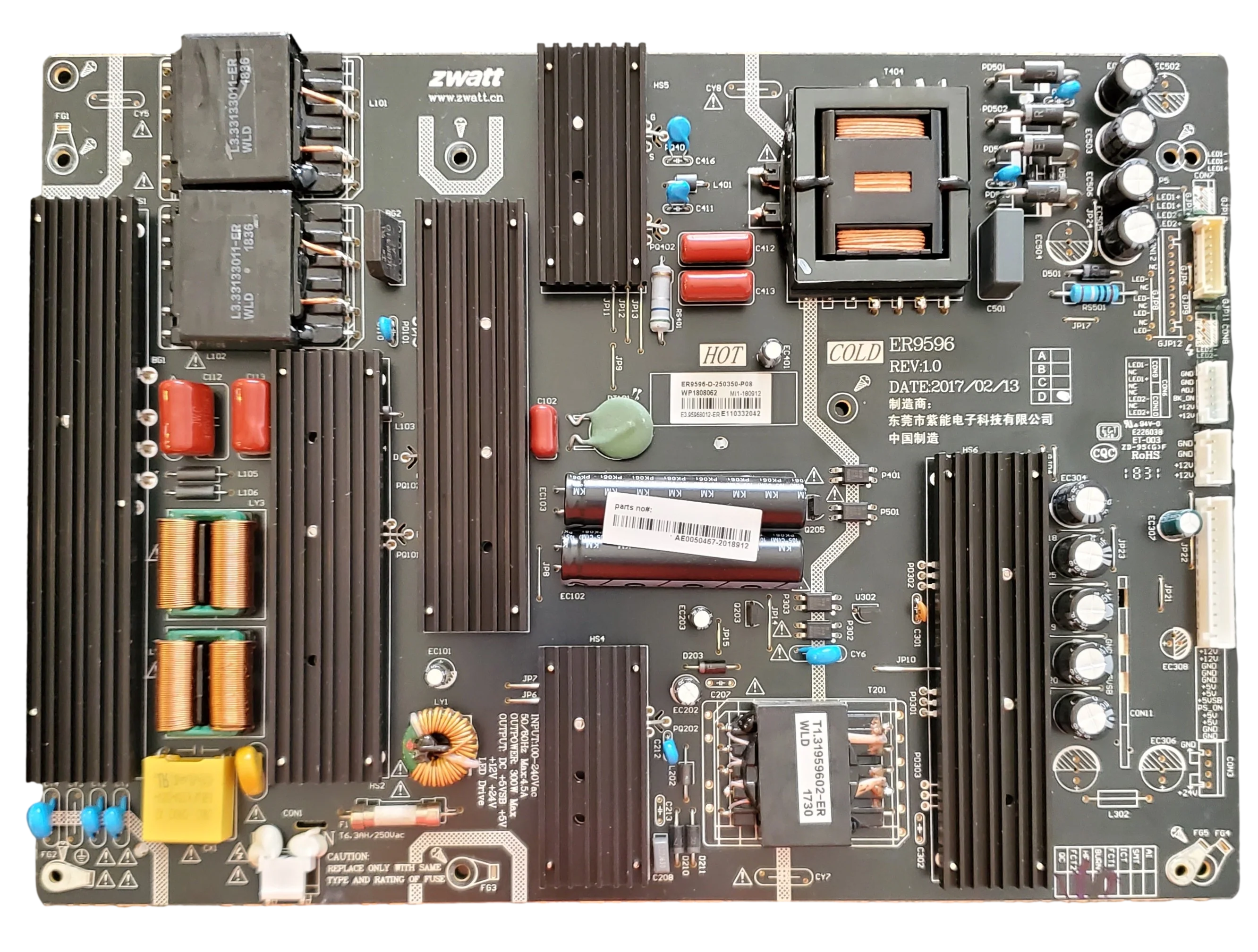 AE0050467 RCA Power Supply / LED Driver Board, ER9596, ER9596-D-250350-P08 , RNSMU7036