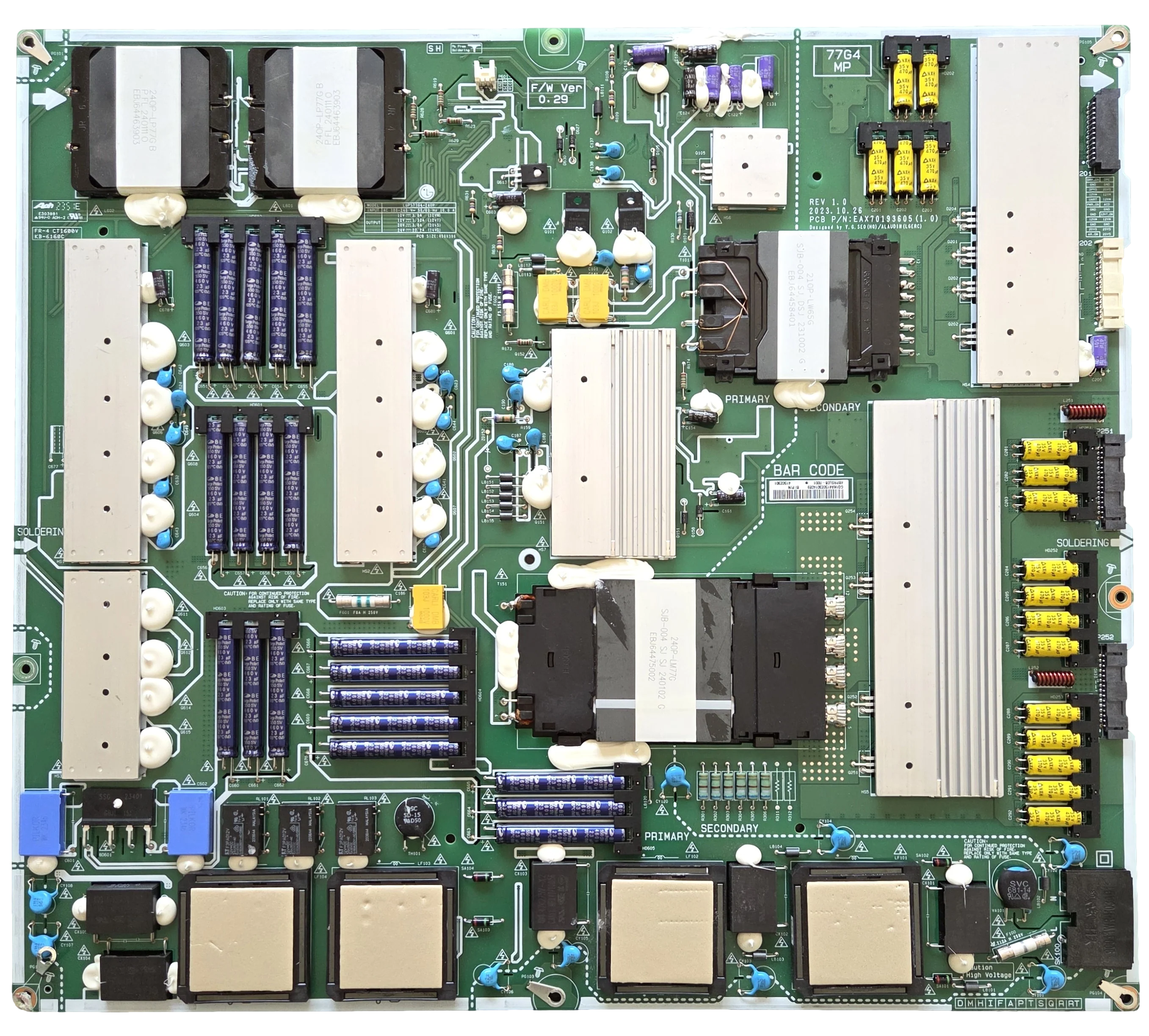 EAY41502301 LG Power Supply Board, EAX70193605(1.0), LGPS77G4-240P, OLED77G4WUA.DUSQJR, OLED77G4WUA