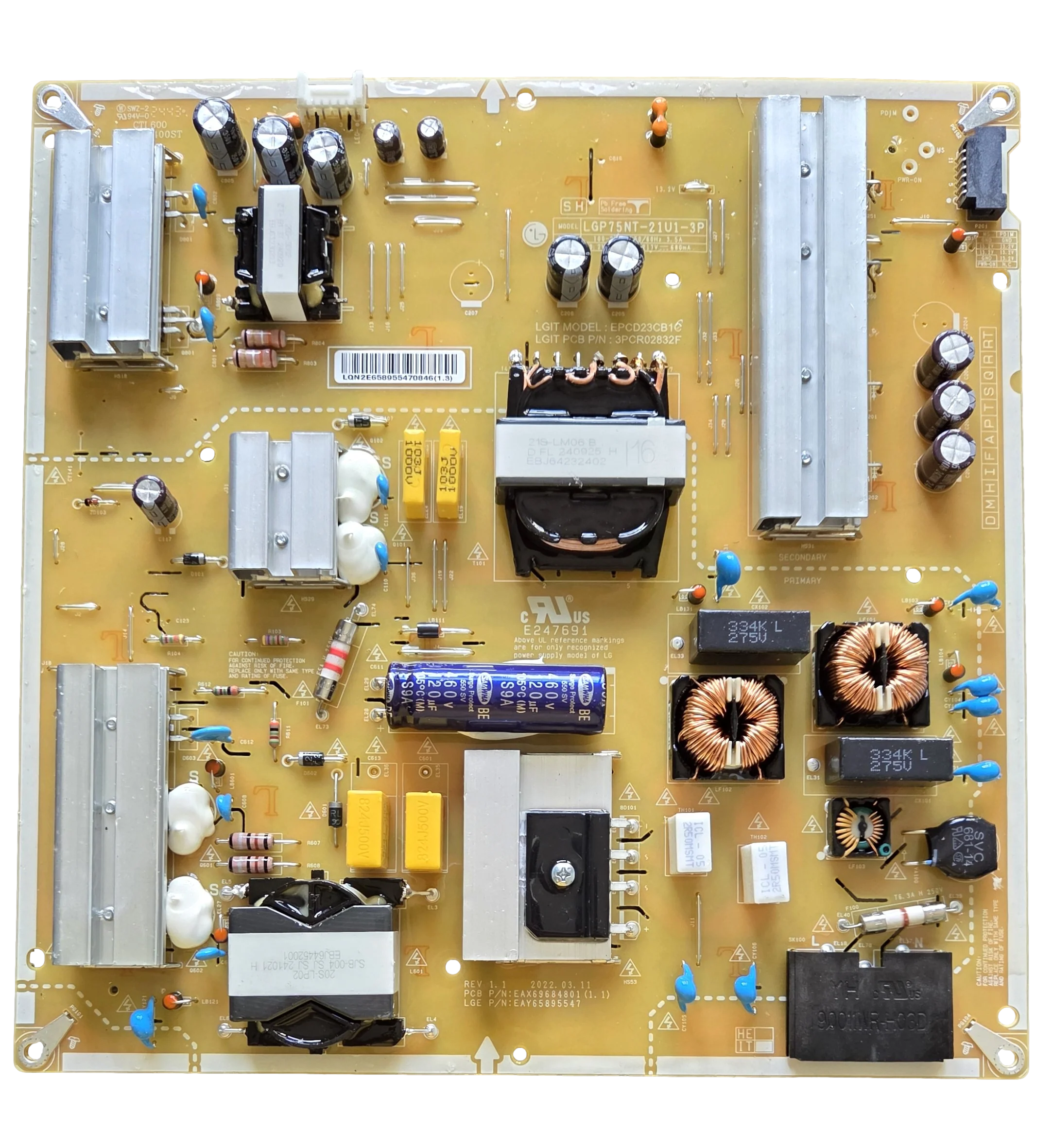 EAY65895547 LG Power Supply Board, EAX69684801(1.1), 75UL3J-EP, 75UL3J-EP.AUSFLRM