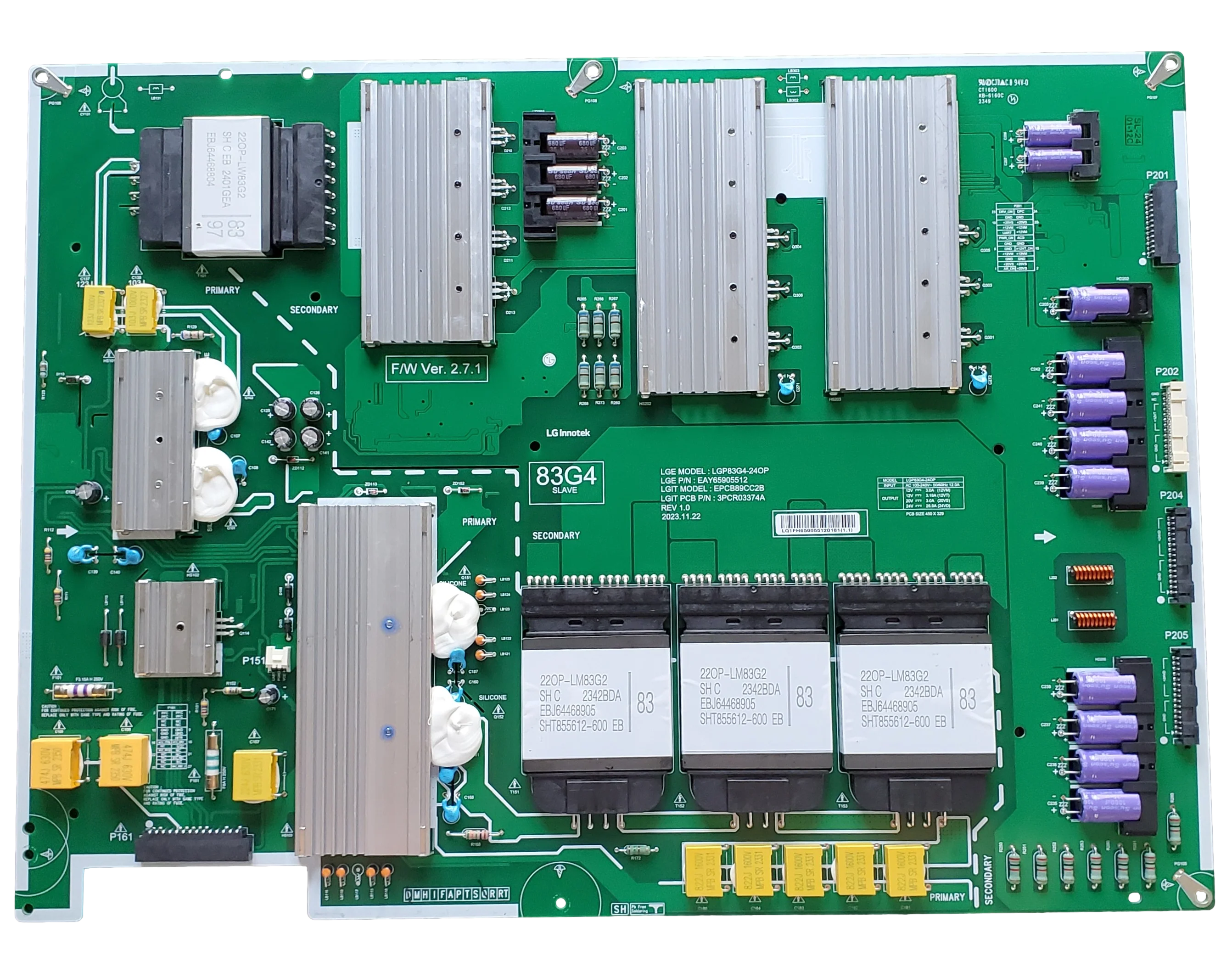 EAY65905512 LG Power Supply, 3PCR03374A, 83G4 Slave, OLED83G4WUA