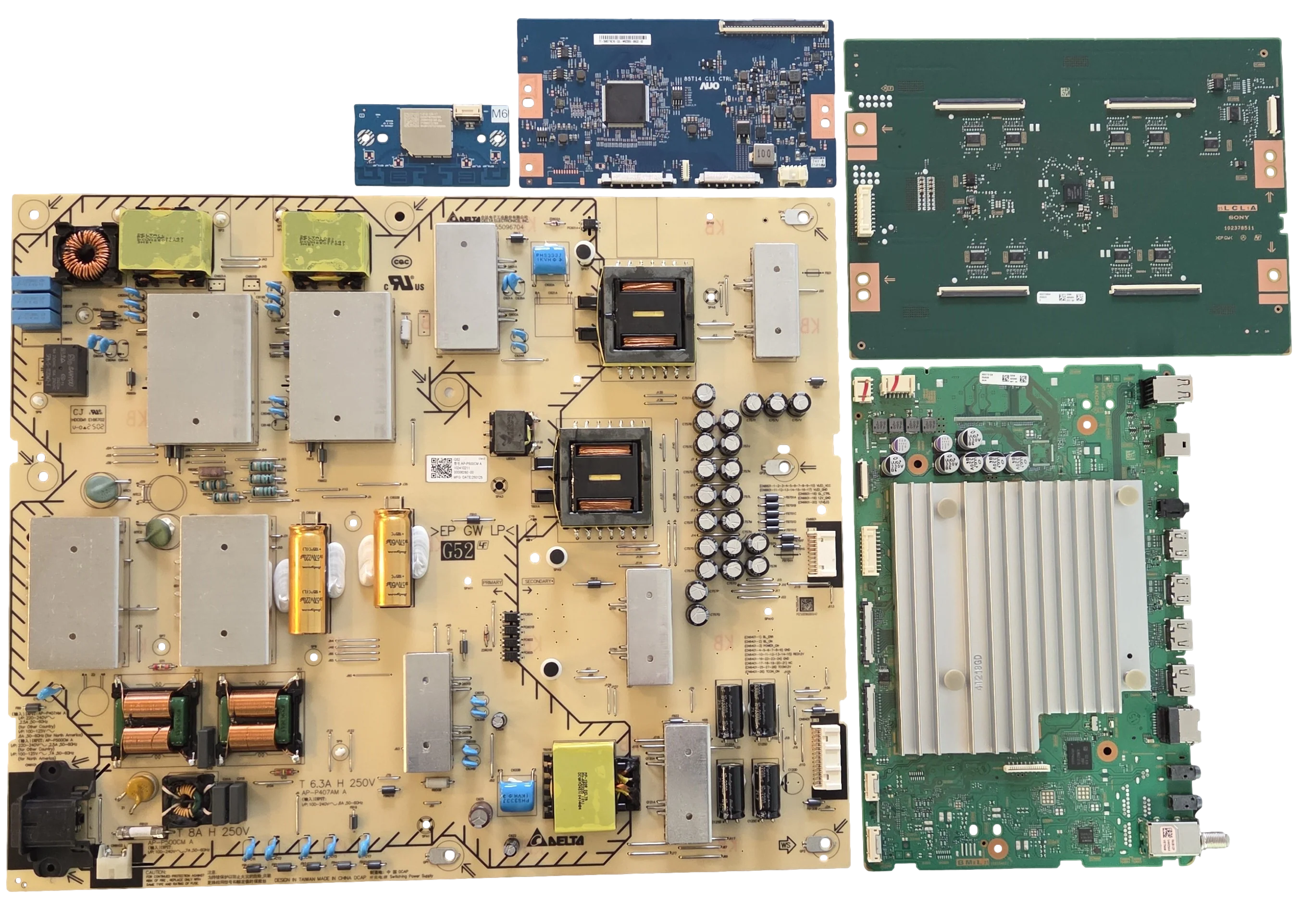 K-85XR50 Sony TV Repair Parts Kit, A-5077-527-A Main Board, 1-024-102-11 Power Supply, 1-024-431-11 T-Con, A-5077-355-A LED Driver, 1-013-126-11 Wifi, K-85XR50