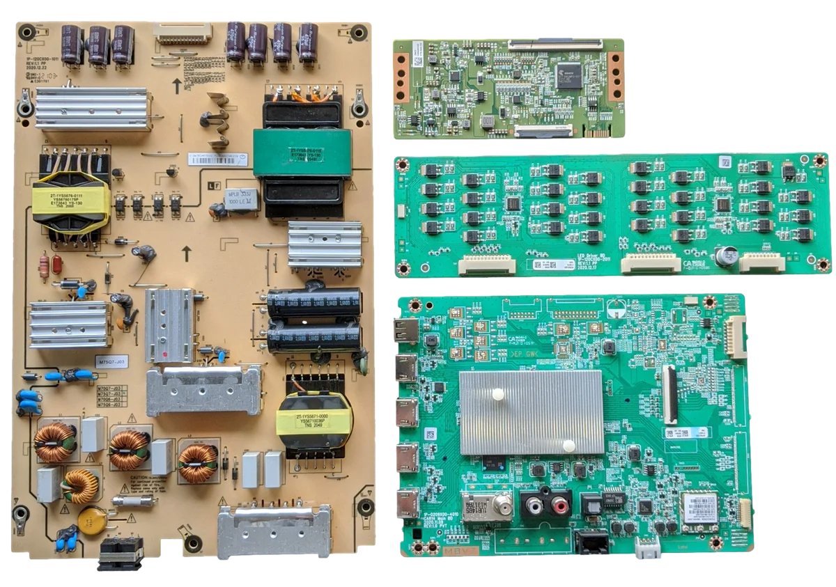 M75Q7-J03 Vizio TV Repair Parts Kit, Y8389622B Main Board, 09-75CAR170-00 Power Supply, K0042HVZZ T-Con, 1P-120CX00-2011 LED Driver, M75Q7-J03