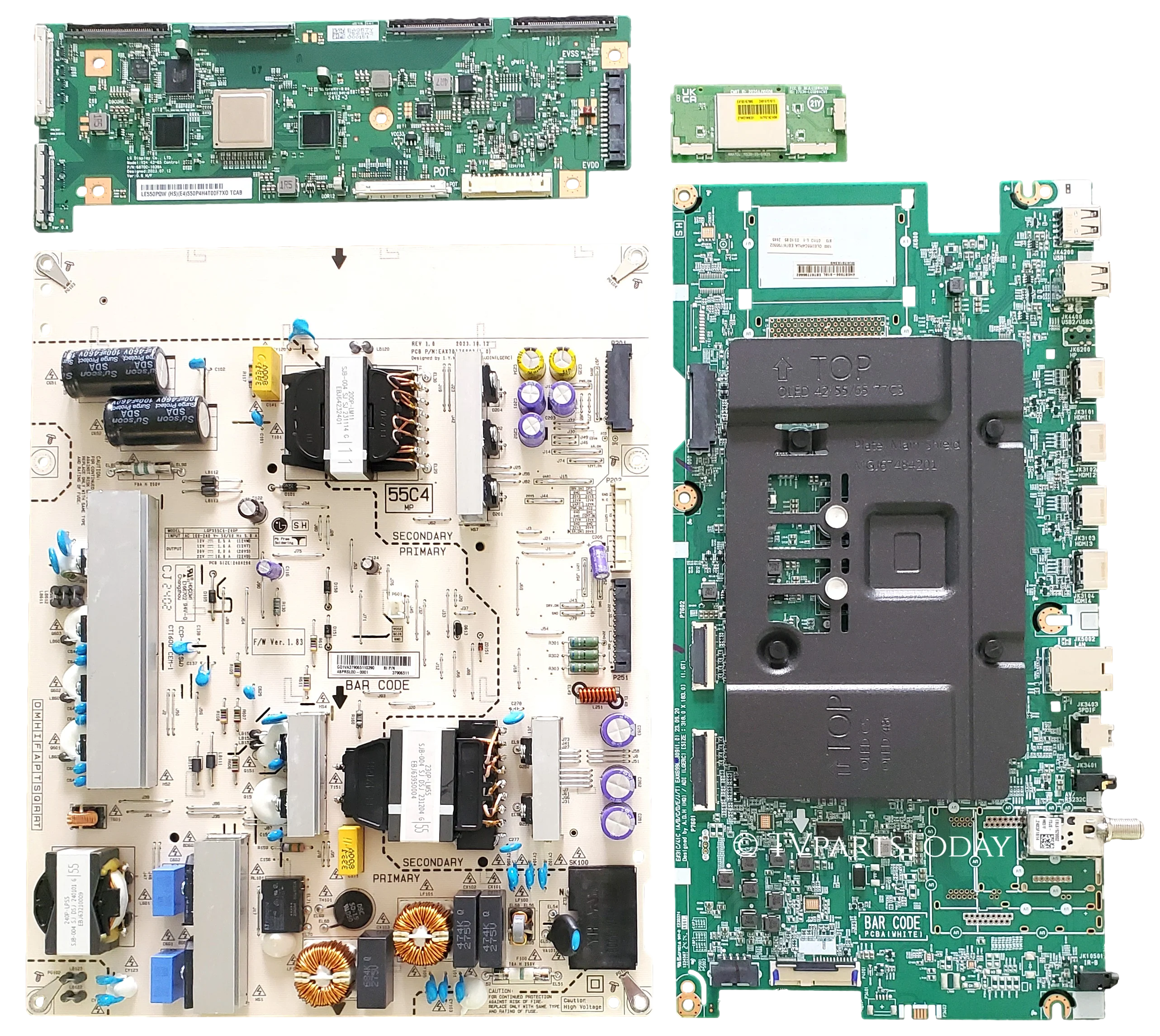 OLED55C4PUA LG TV Repair Parts Kit, EBT67795502 Main Board, EBR37906511 / EAY65904035 Power Supply, 6871L-7568A T-Con, EAT65167005 Wifi, OLED55C4PUA