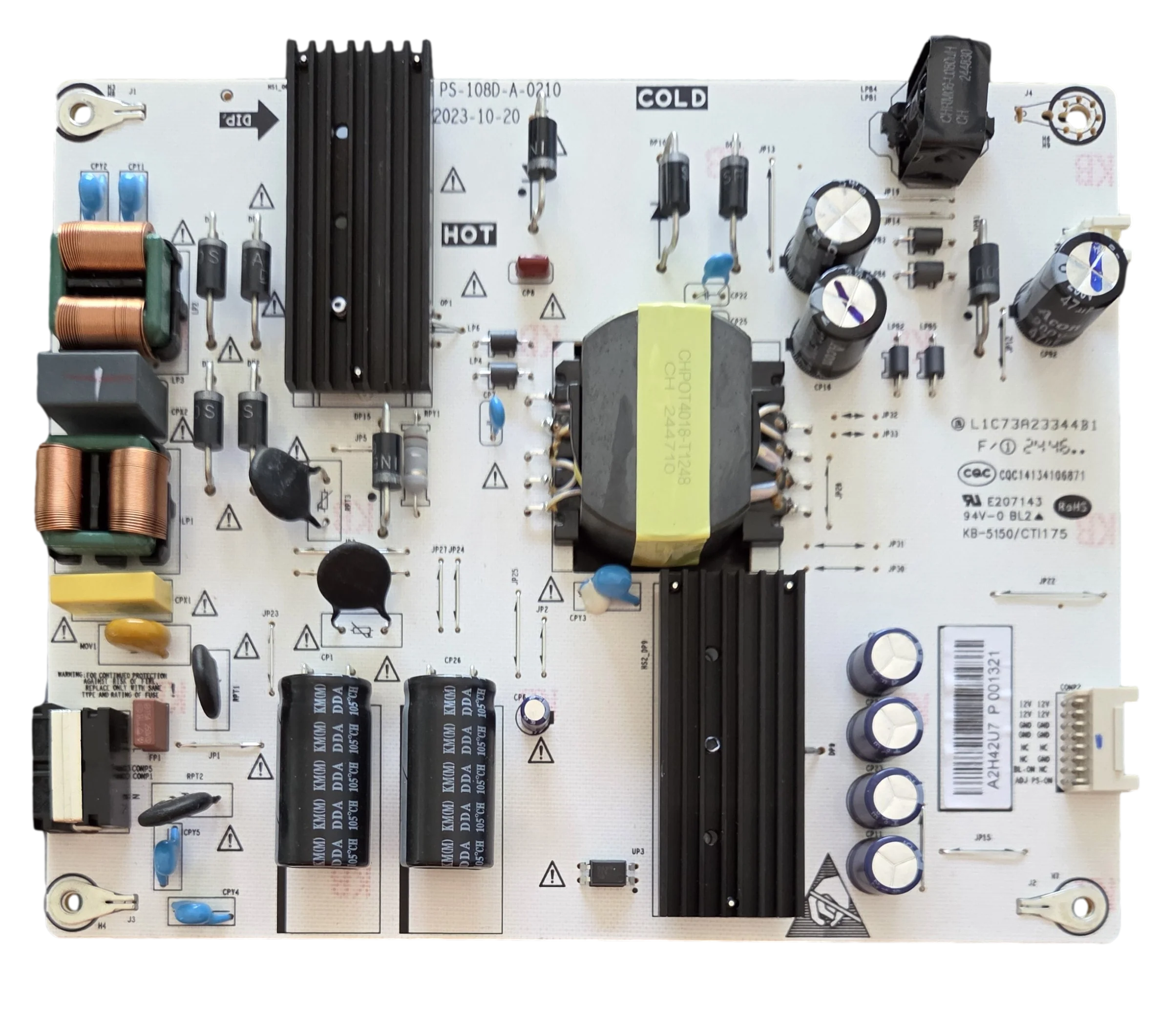 PS-108D-A-0210 Onn Power Supply, A2H42U7, 001321, 100012585