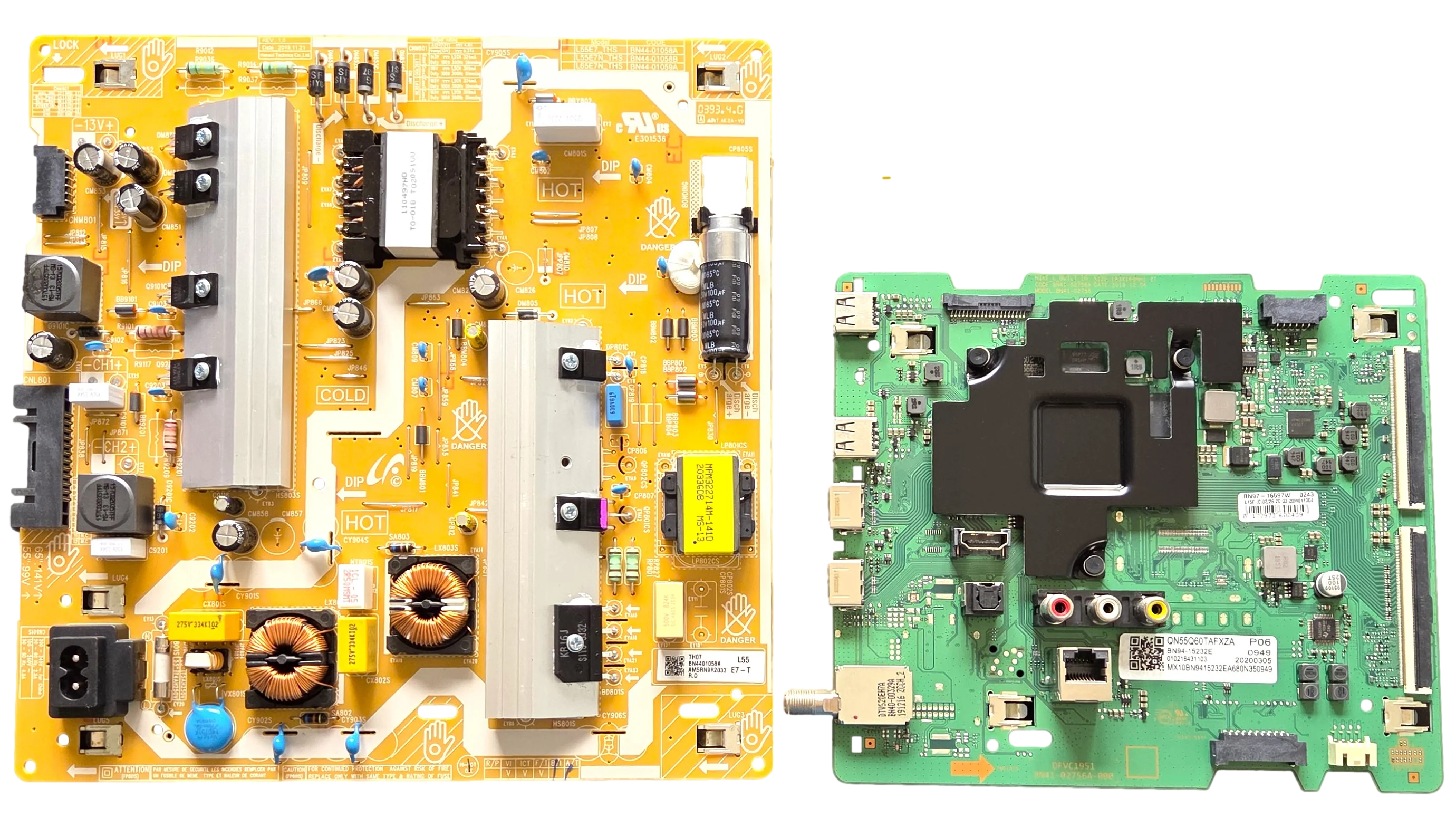QN55Q60TAFXZA Samsung TV Repair Parts Kit, BN94-15232E Main Board, BN44-01058A Power Supply, QN55Q60TAFXZA FB01, QN55Q6DTAFXZA FB01, QN55Q60TAFXZA