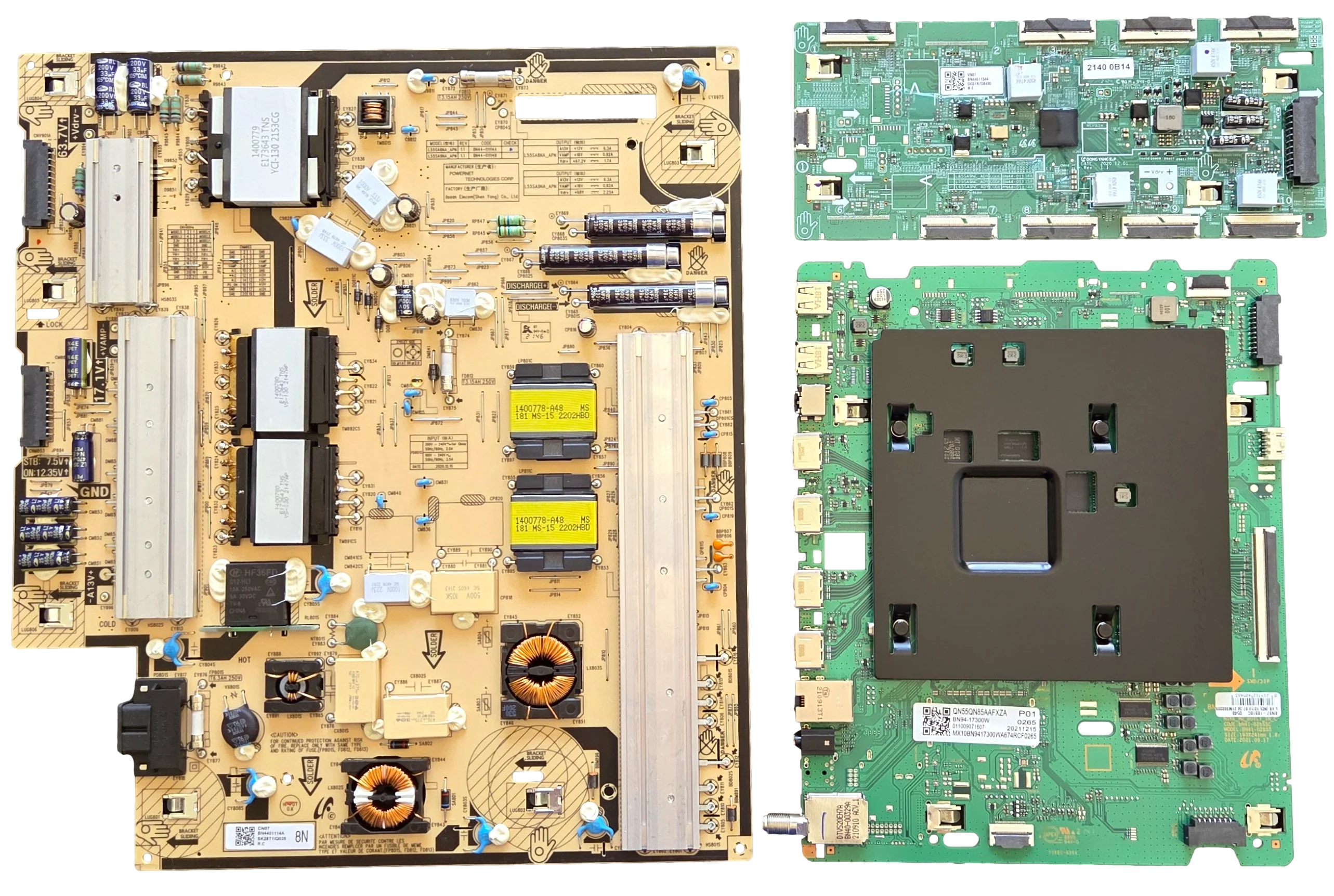 QN55QN85AAFXZA Samsung TV Repair Parts Kit, BN94-17300W / BN94-17584X Main Board, BN44-01114A Power Supply, BN44-01134A LED Driver, QN55QN85AAFXZA BA08, QN55QN85AAFXZA