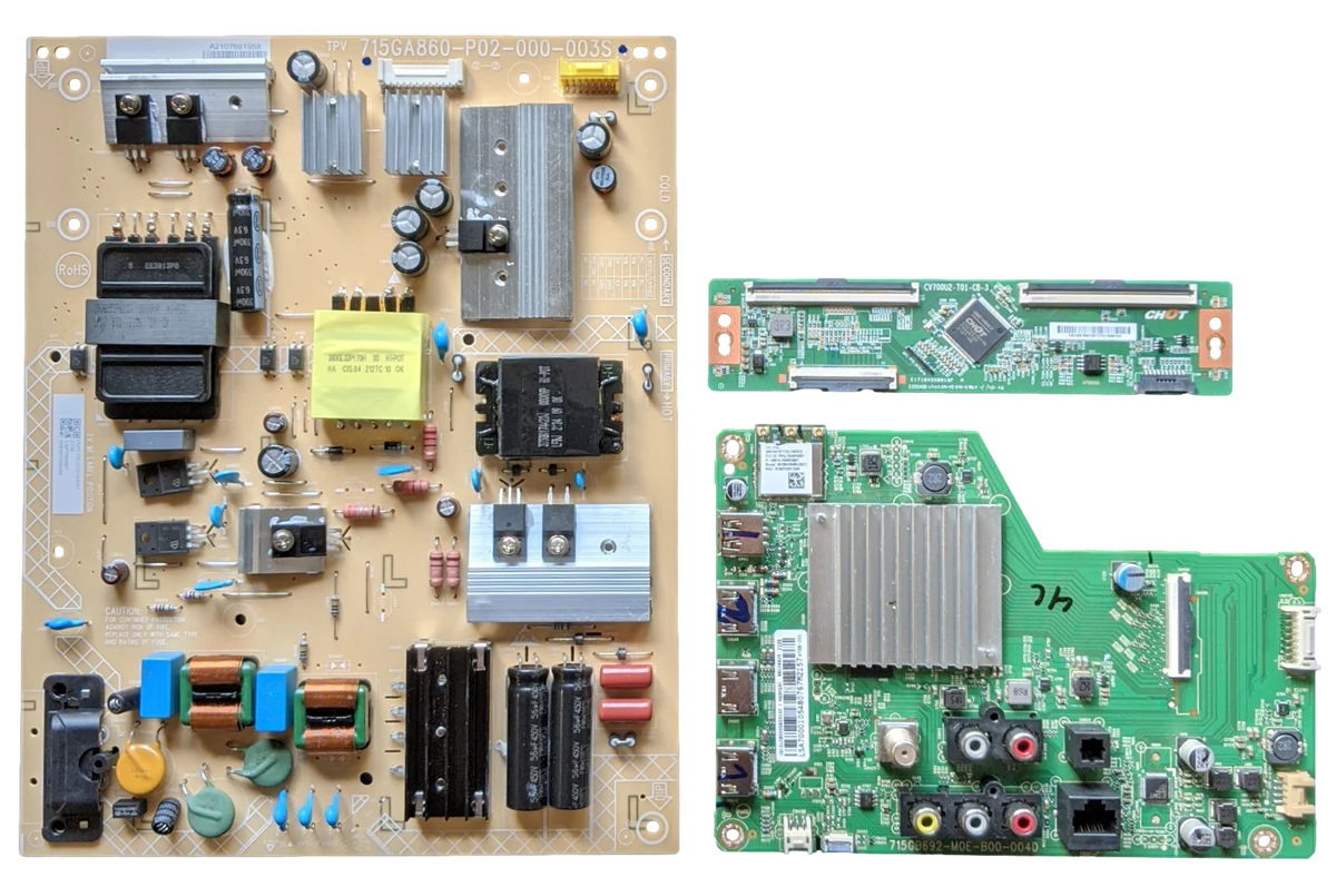 V705-J01 Vizio TV Repair Parts Kit, 756TXLCB02K062 Main Board, PLTVLO181XADT Power Supply, CV700U2-T01-CB-3 T-Con, V705-J01