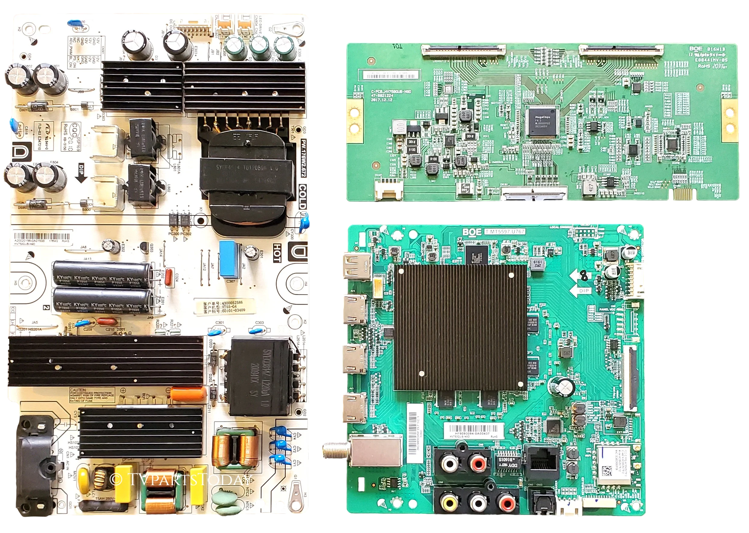 V755-G4 Vizio TV Repair Parts Kit, 21201-01858 Main Board, 60101-03409 Power Supply, 44-97713890 T-Con, V755-G4