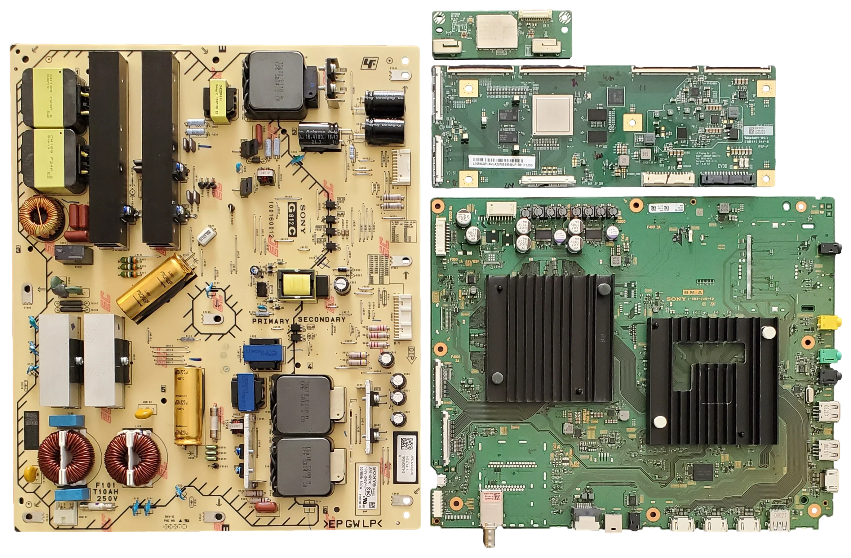 XBR-65A8G Sony TV Repair Parts Kit, A-2229-191-A Main Board, 1-474-744-11 Power Supply, 6871L-5969D T-Con, 1-458-998-12 Wifi, XBR-65A8G